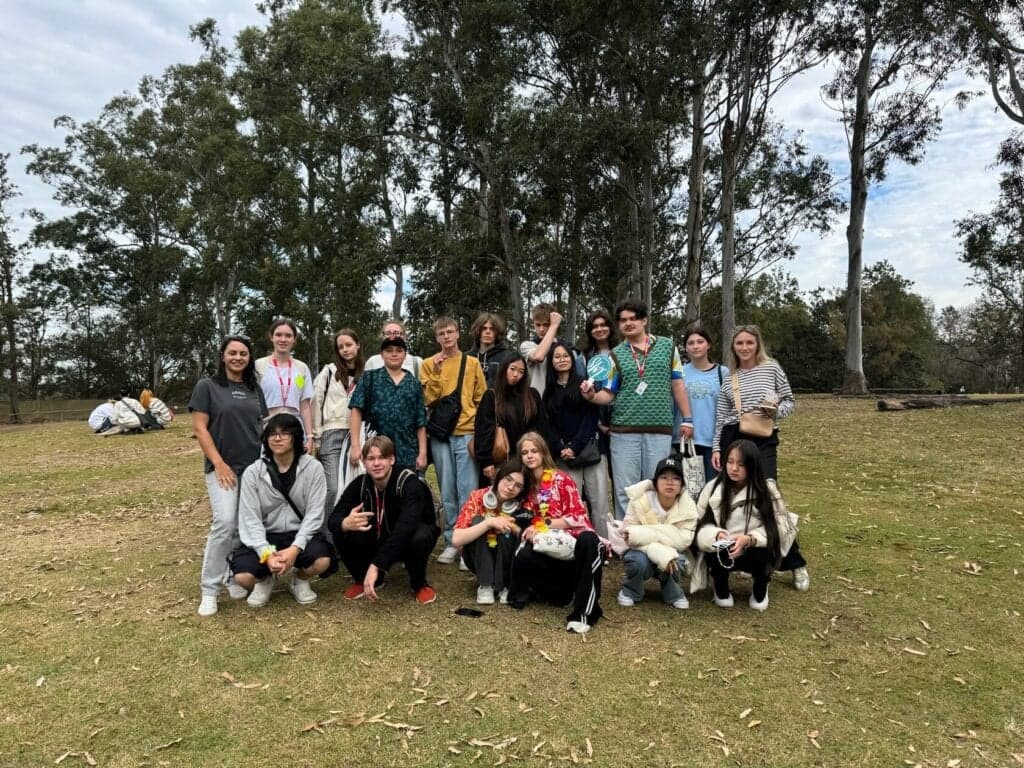 Students on our Brisbane course in a park of eucalypts