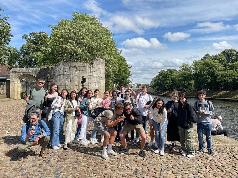 Students at York's medieval city walls