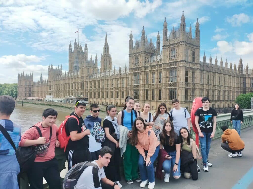Students outside the Palace of Westminster in London